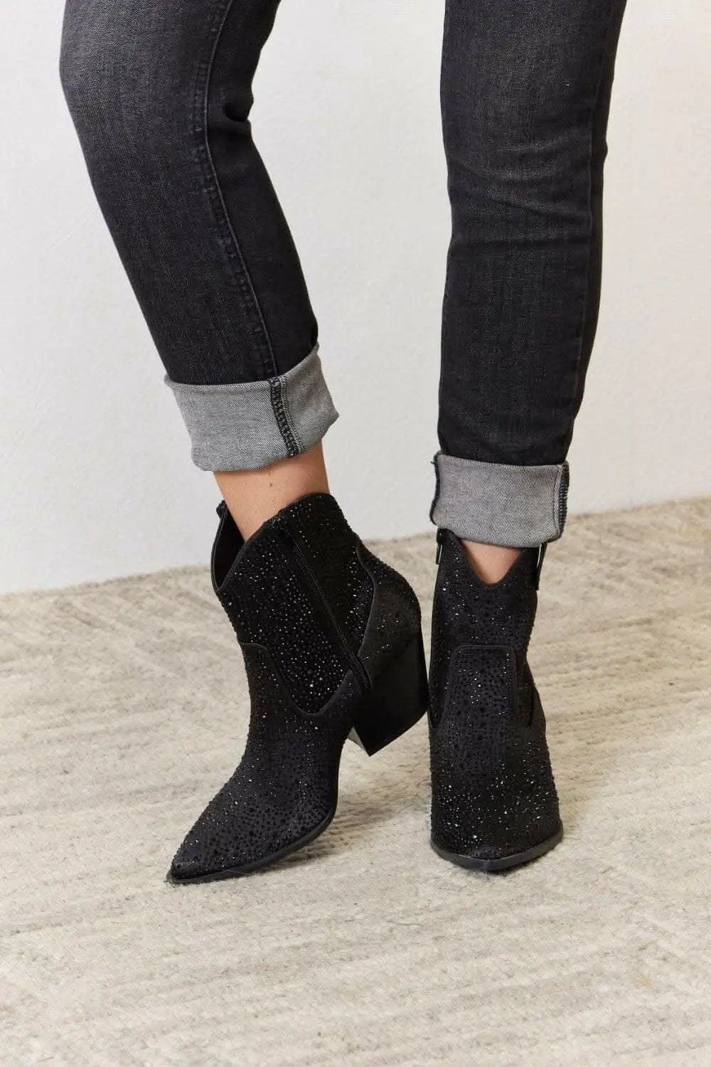 Trendsi Rhinestone Cowgirl Booties Women's Fashion Shoes - Sparkling & Glamorous