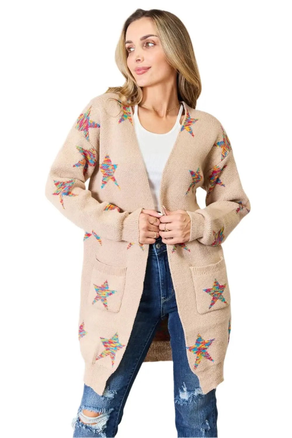Trendsi Star pattern longline cardigan