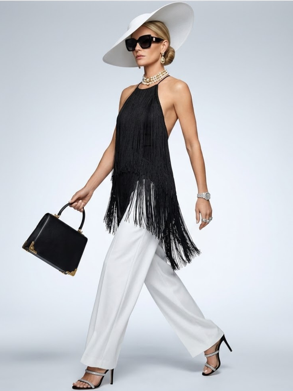 Strap Neck Top New Collection BYMANYC ® New York • Midnight Noir Fringe