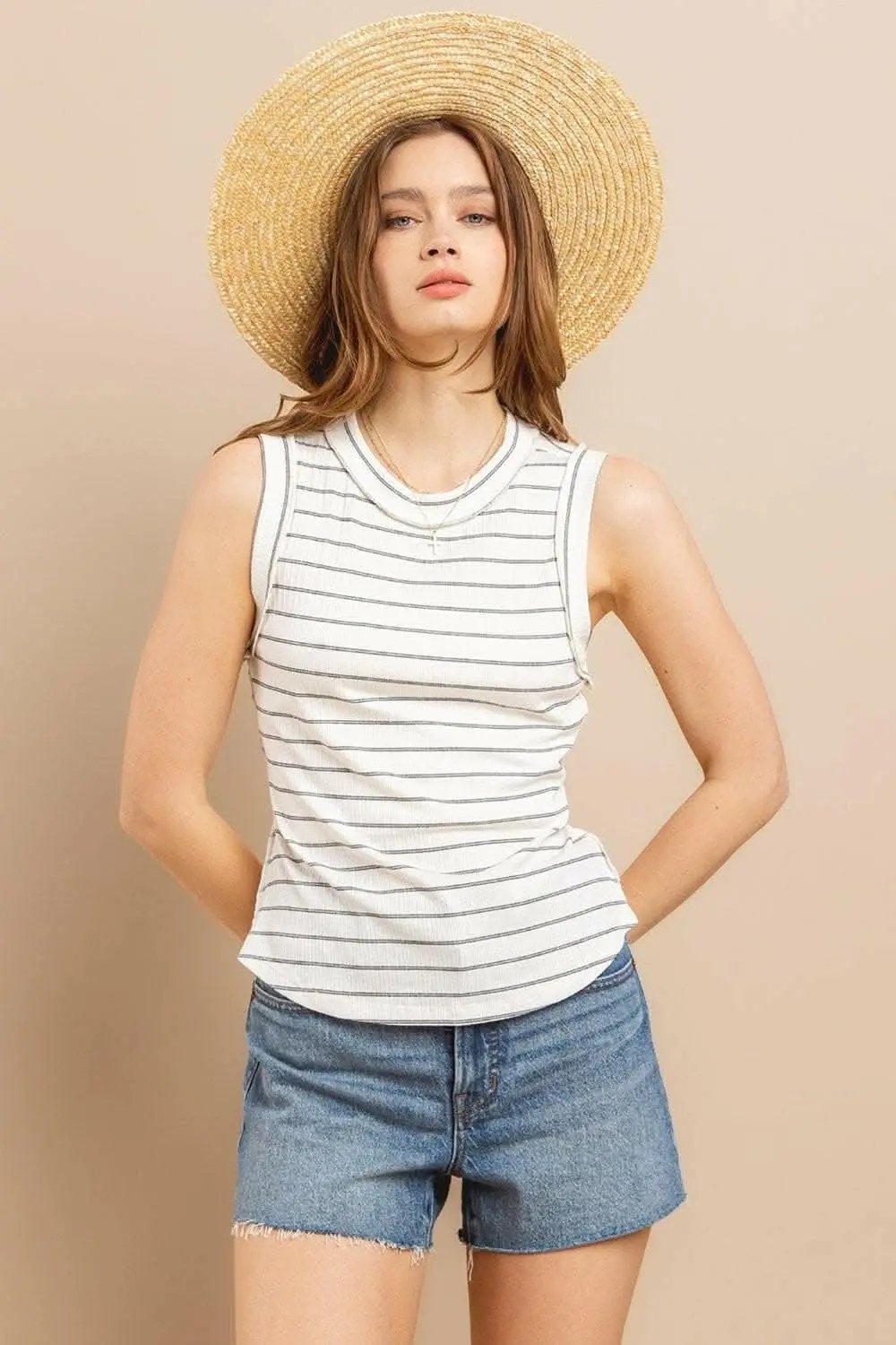 Trendsi Striped Tank Top Women's Summer Casual Round Neck Sleeveless Essential