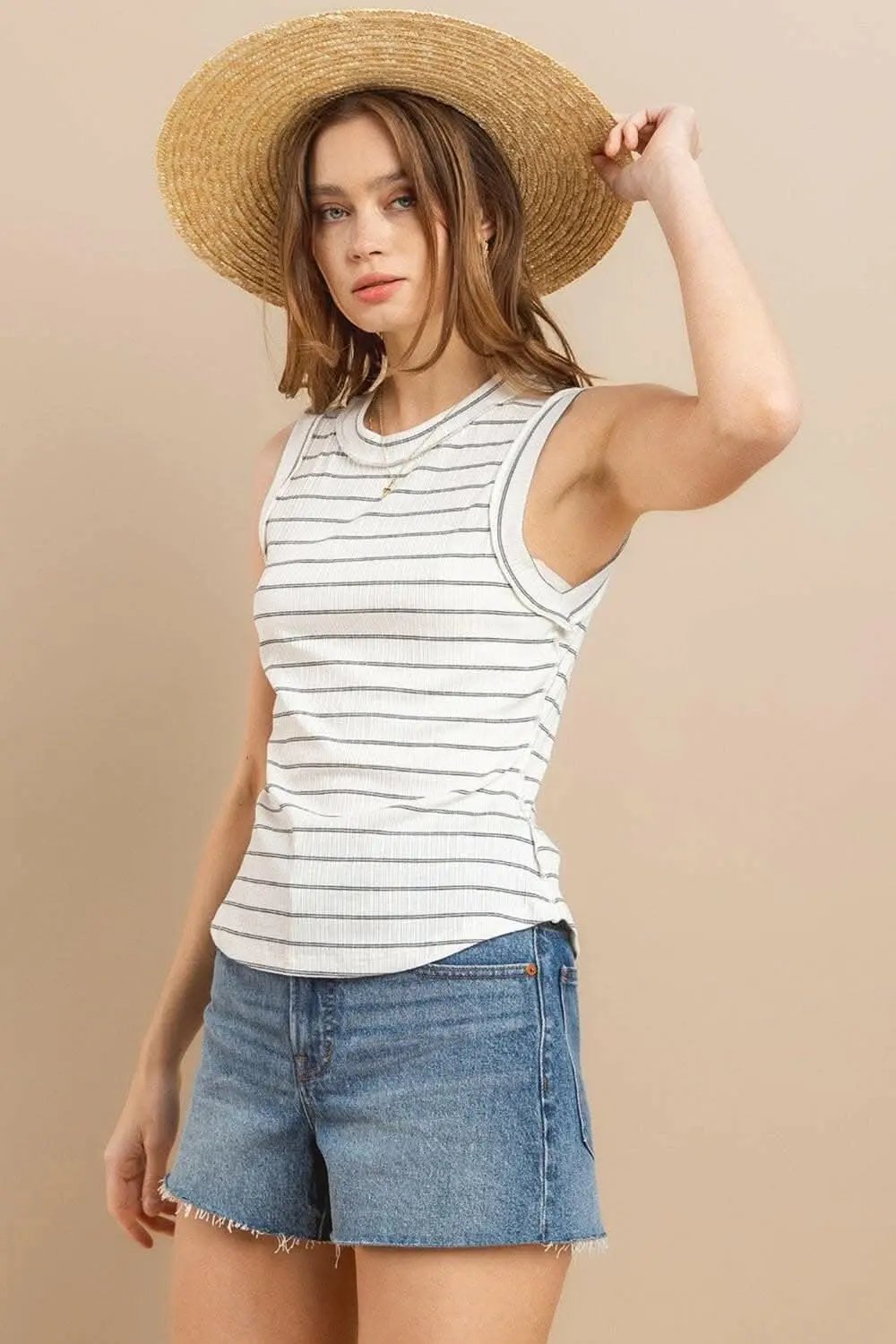 Trendsi Striped Tank Top Women's Summer Casual Round Neck Sleeveless Essential
