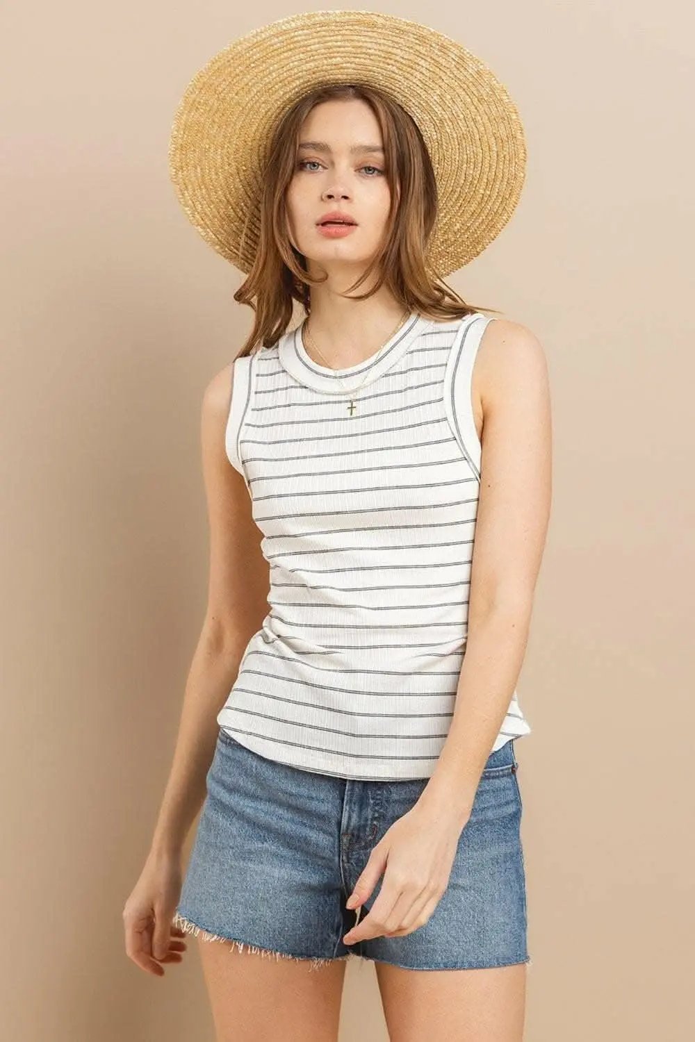 Trendsi Striped Tank Top Women's Summer Casual Round Neck Sleeveless Essential