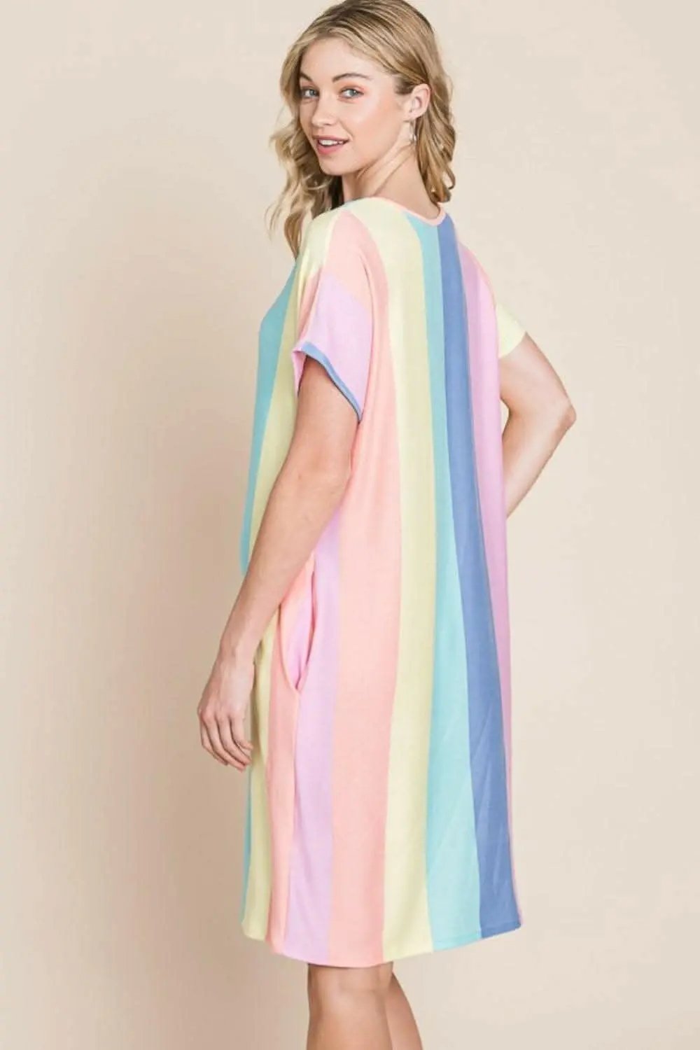 Trendsi Striped Dress Women's Casual Short Sleeve Pockets Classic