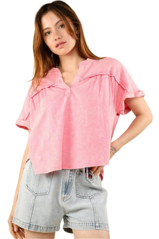 Trendsi Washed Tee Women's Everyday Short Sleeve T-Shirt Comfy Fit