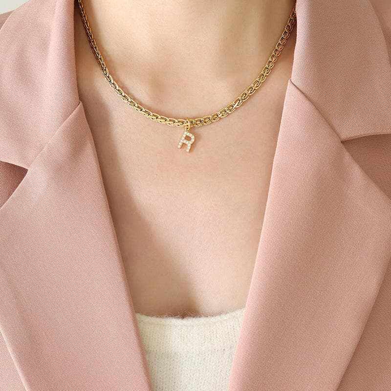 Trendsi Necklaces - Stylish zircon letter pendant necklace