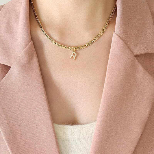 Trendsi Necklaces - Stylish zircon letter pendant necklace