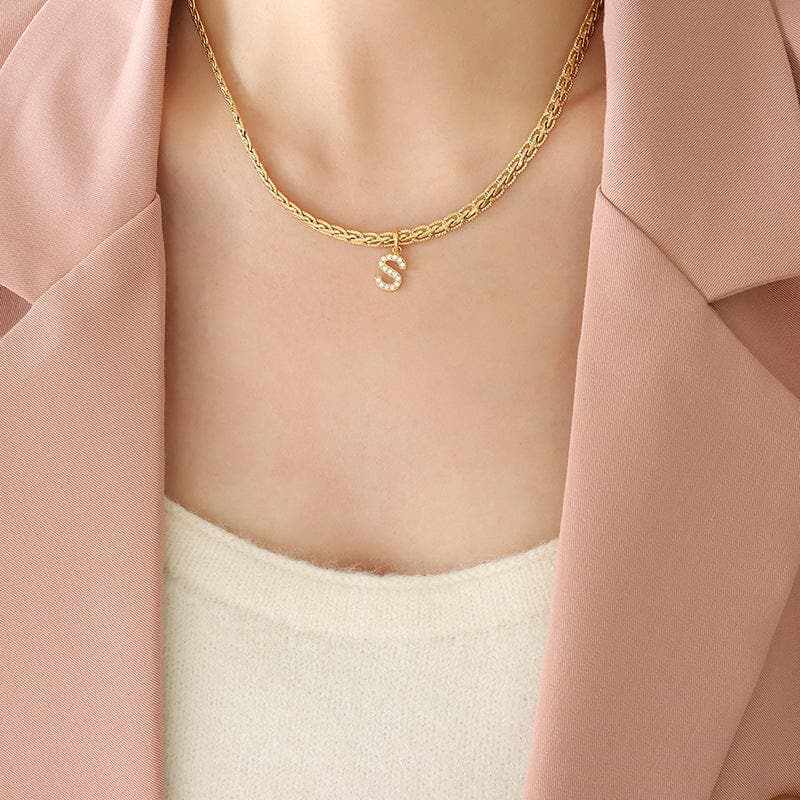 Trendsi Necklaces - Stylish zircon letter pendant necklace