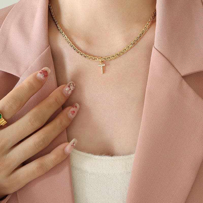 Trendsi Necklaces - Stylish zircon letter pendant necklace