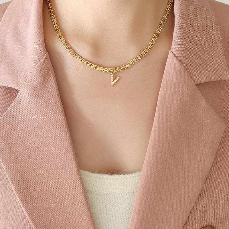 Trendsi Necklaces - Stylish zircon letter pendant necklace