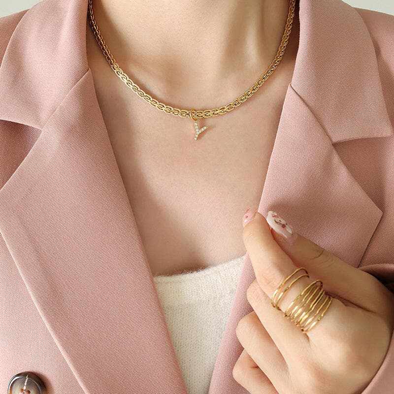 Trendsi Necklaces - Stylish zircon letter pendant necklace
