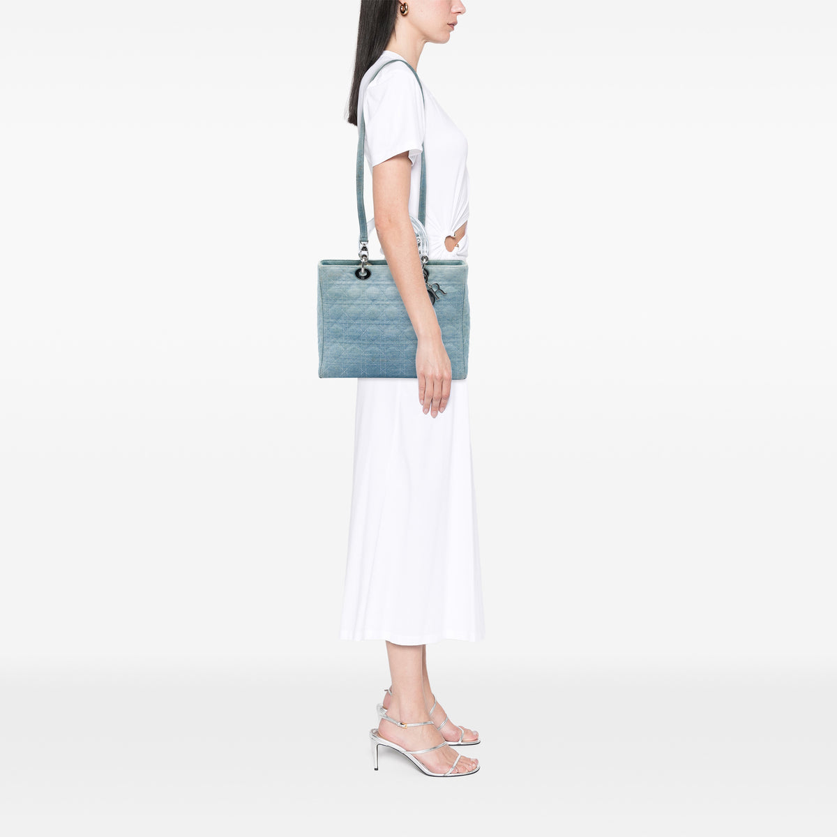 Dior Denim Satchel With Acrylic Handles, view 5