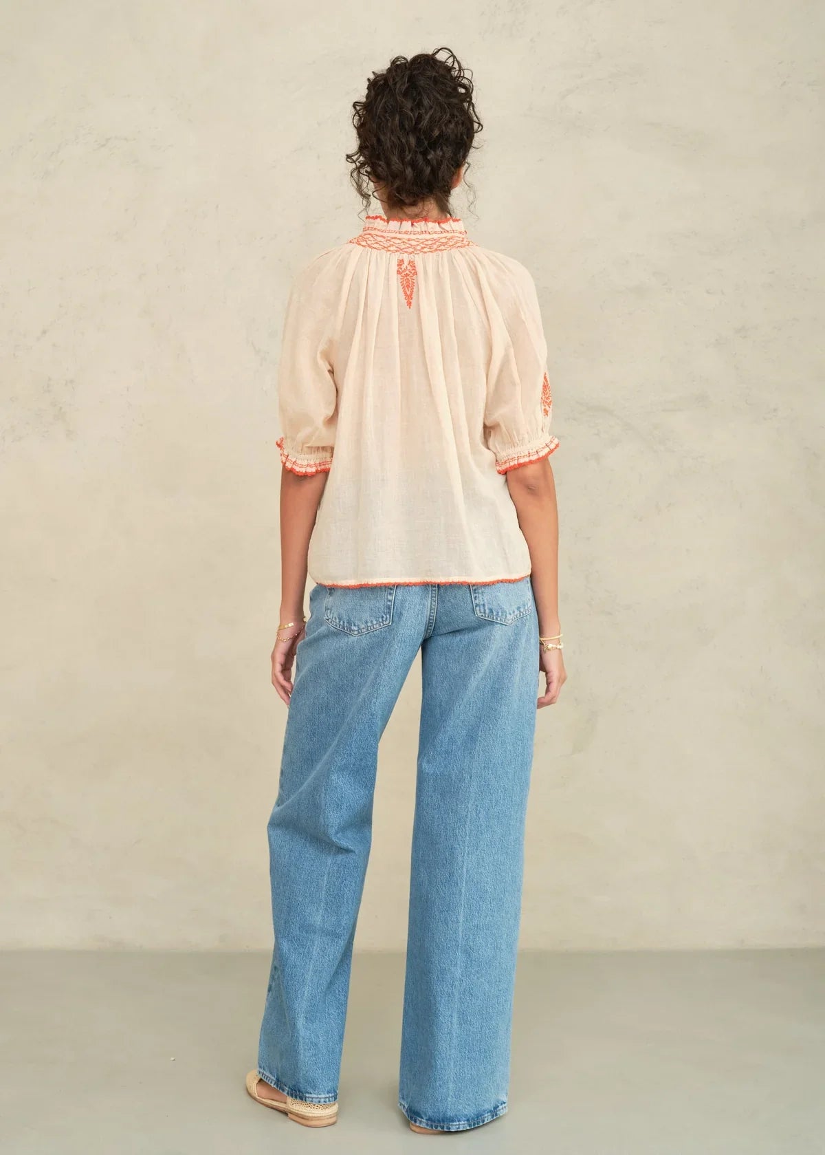 M.A.B.E Talia Embroidered Short Sleeve Top