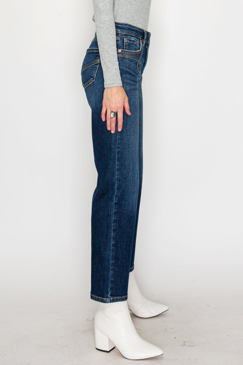 High Rise Ankle Straight Jeans - Western Detail Design
