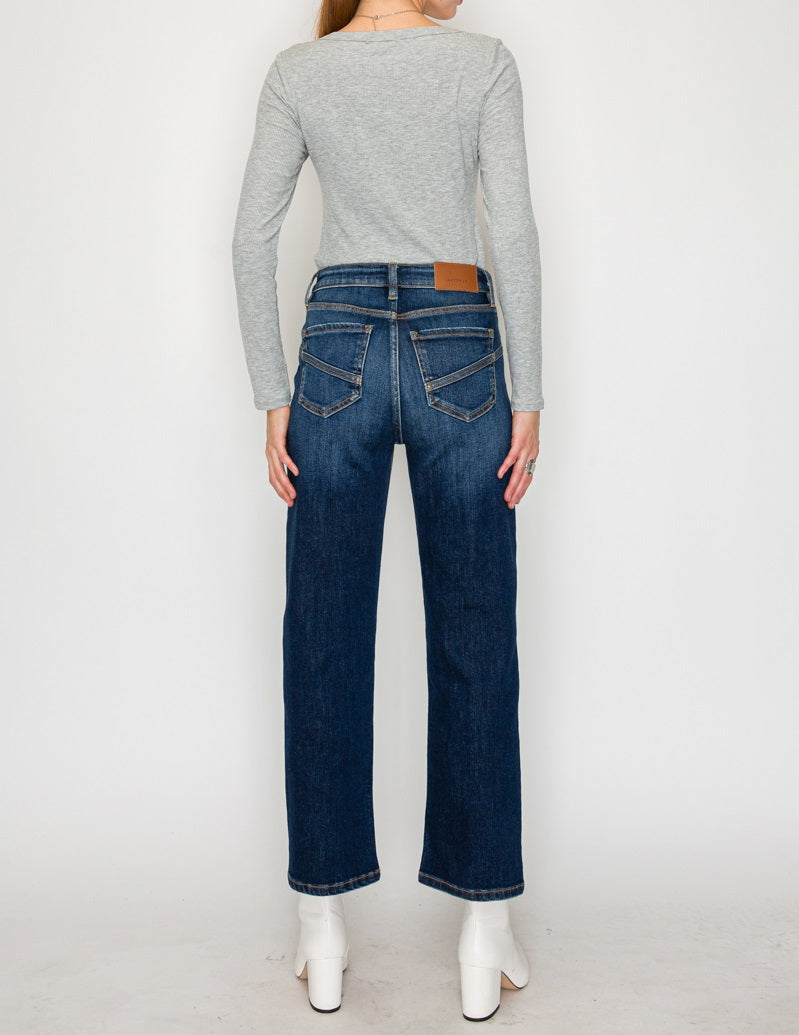 High Rise Ankle Straight Jeans - Western Detail Design