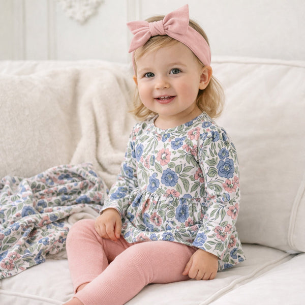 Vintage Floral Baby Girl Outfit - Bamboo & Cotton