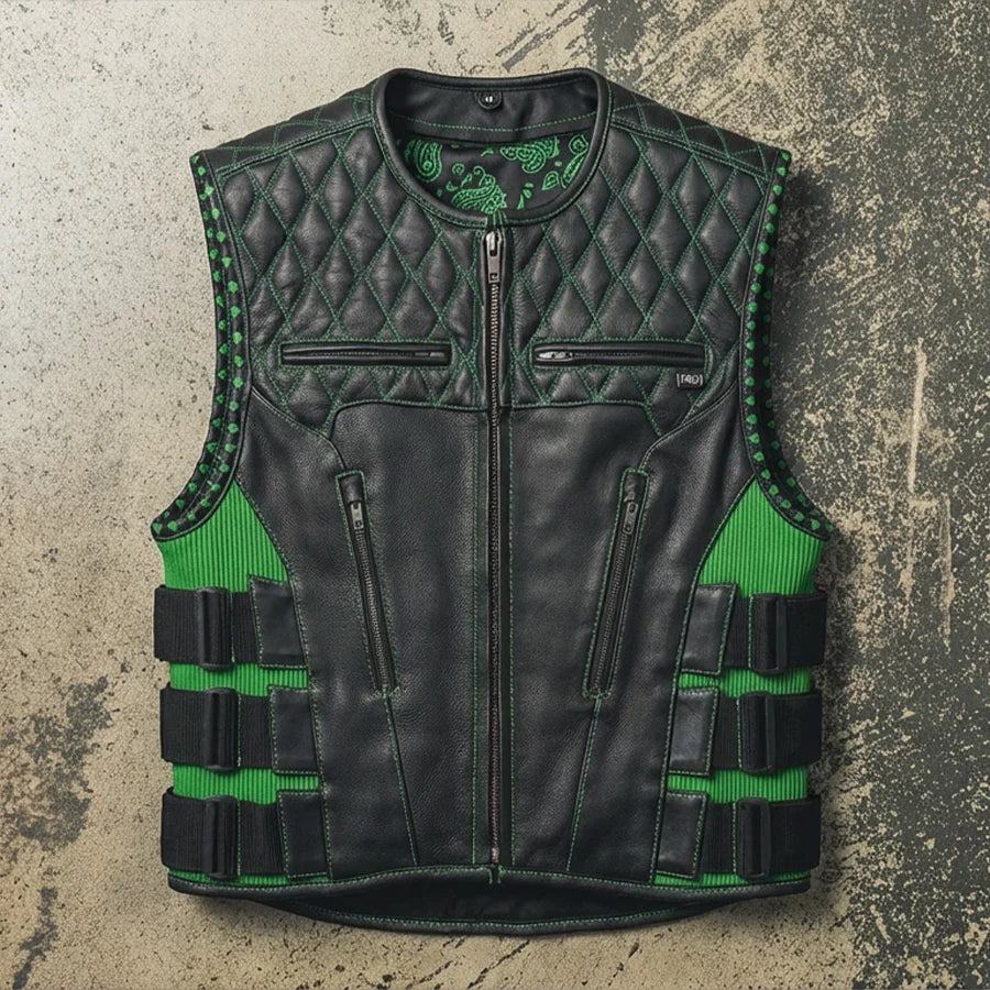 Tactical Emerald Men’s Motorcycle Leather Vest