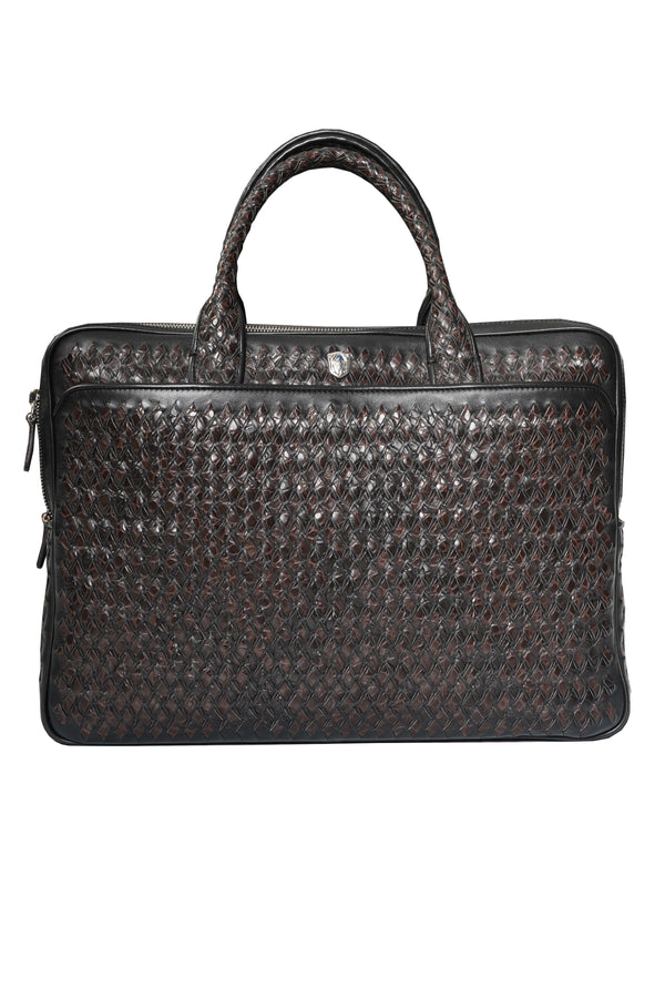 Tardini Woven Full-Grain Calfskin-Alligator Leather Briefcase Bag