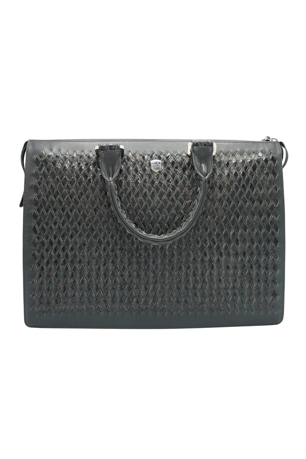Tardini Woven Full-Grain Calfskin-Alligator Leather Business Tote Bag