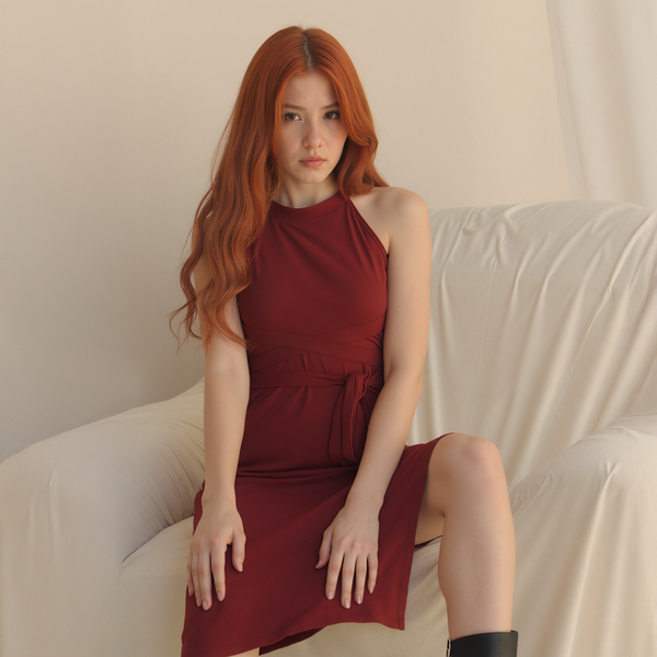 Women's Haltered Sheath Midi Dress In Wine