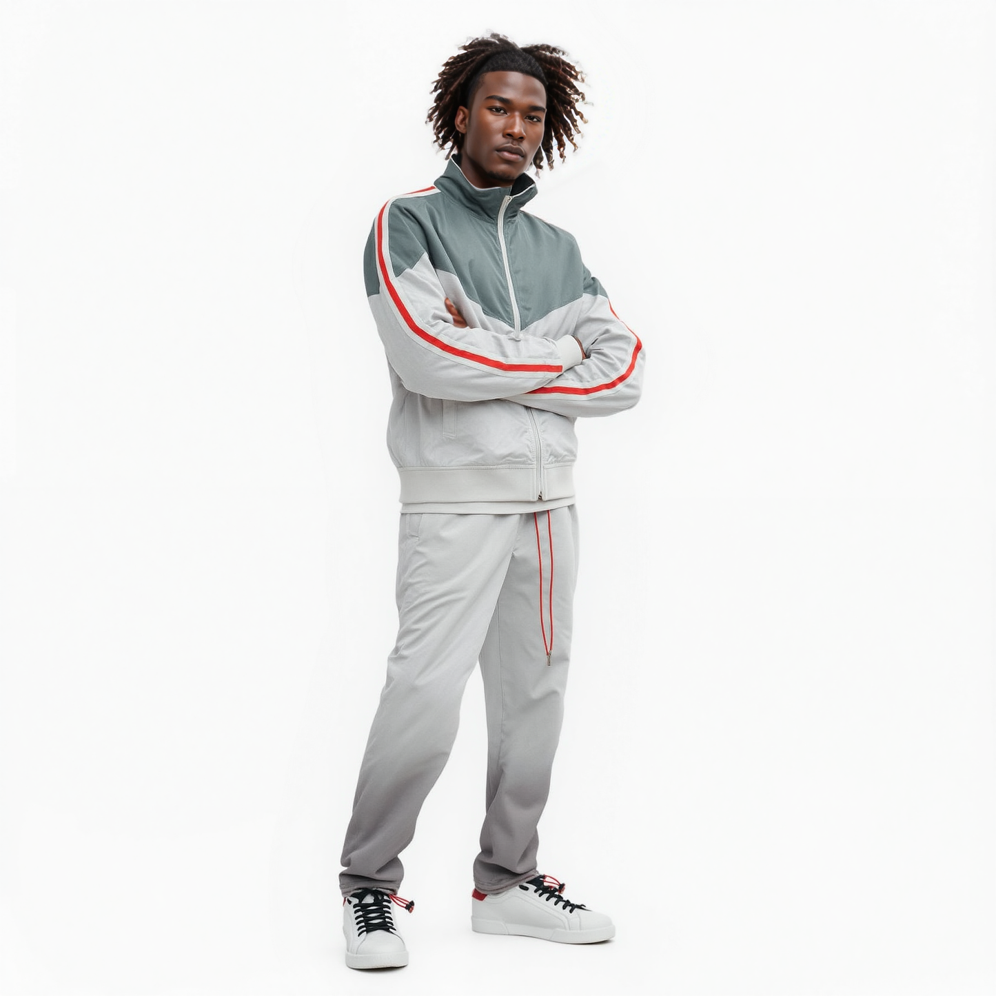 Blank State Men's Retro Swishy Track Jacket in White/Grey