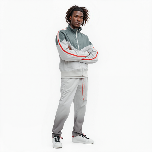 Blank State Men's Retro Swishy Track Jacket in White/Grey