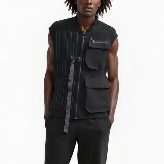 Konus Men's Sweater Utility Vest With Bellow Pockets in Black