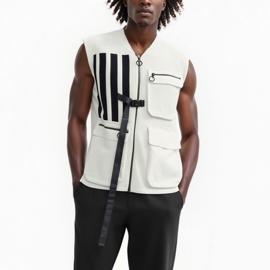 Konus Men's Sweater Utility Vest w/ Bellow Pockets in Off White
