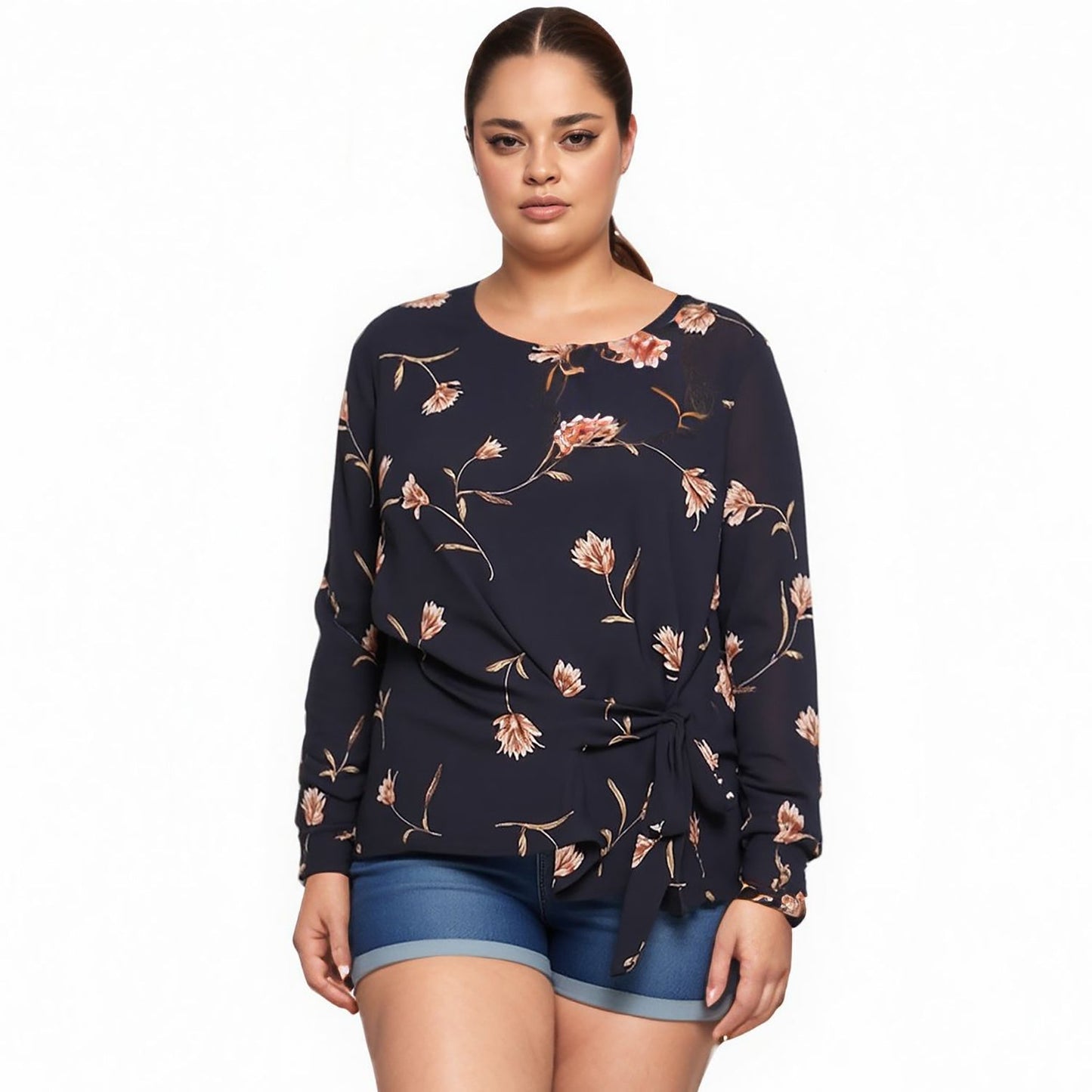 Pleione Plus Size Self-Tie Wrap Front Blouse