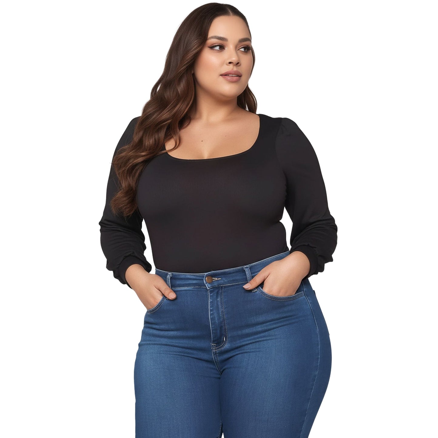 Pleione Plus Size Women's Ribbed Square Neck Bodysuit
