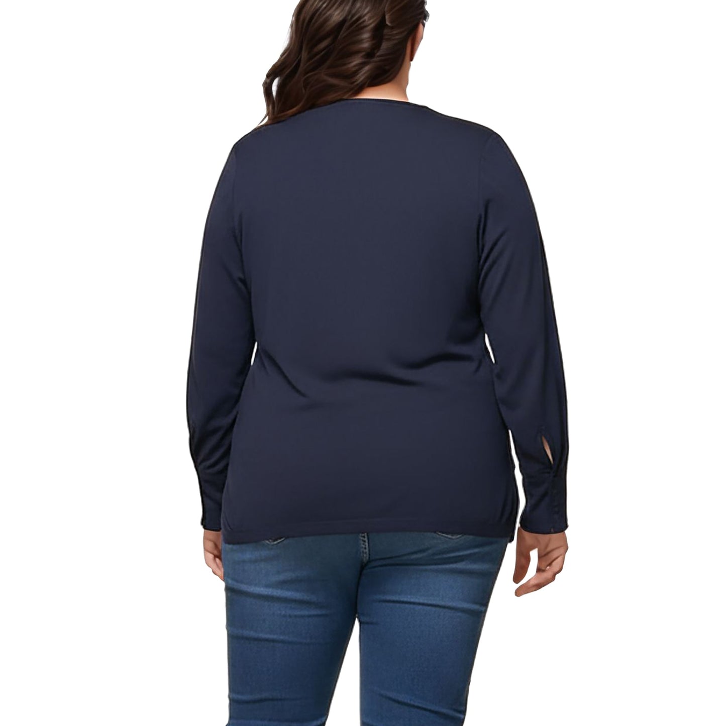 Pleione Plus Size Wrap Front Long Sleeve Blouse in Navy
