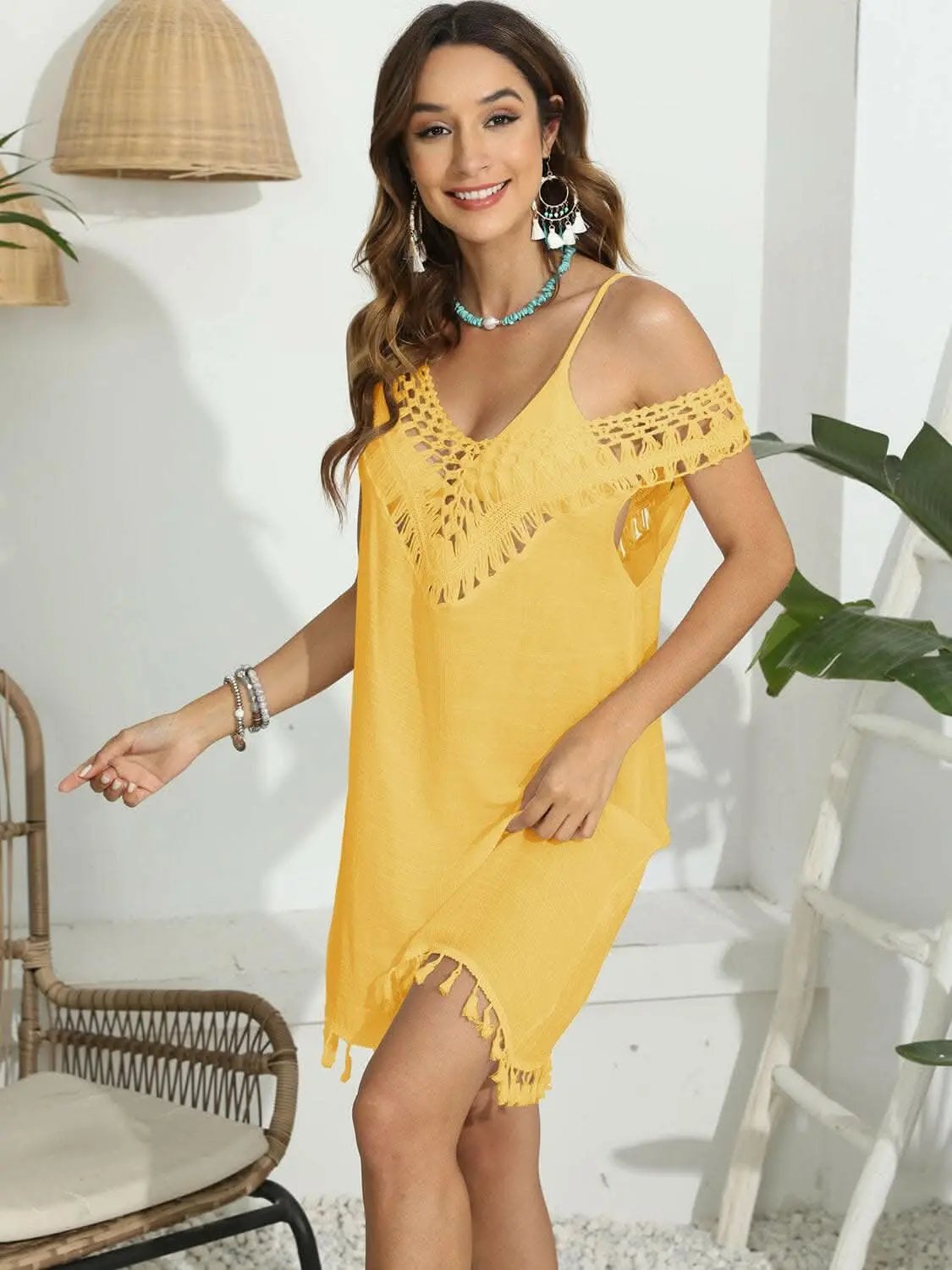 Trendsi just arrived - Tassel scoop neck cover-up