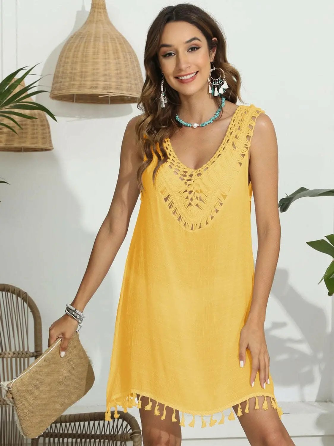 Trendsi just arrived - Tassel scoop neck cover-up