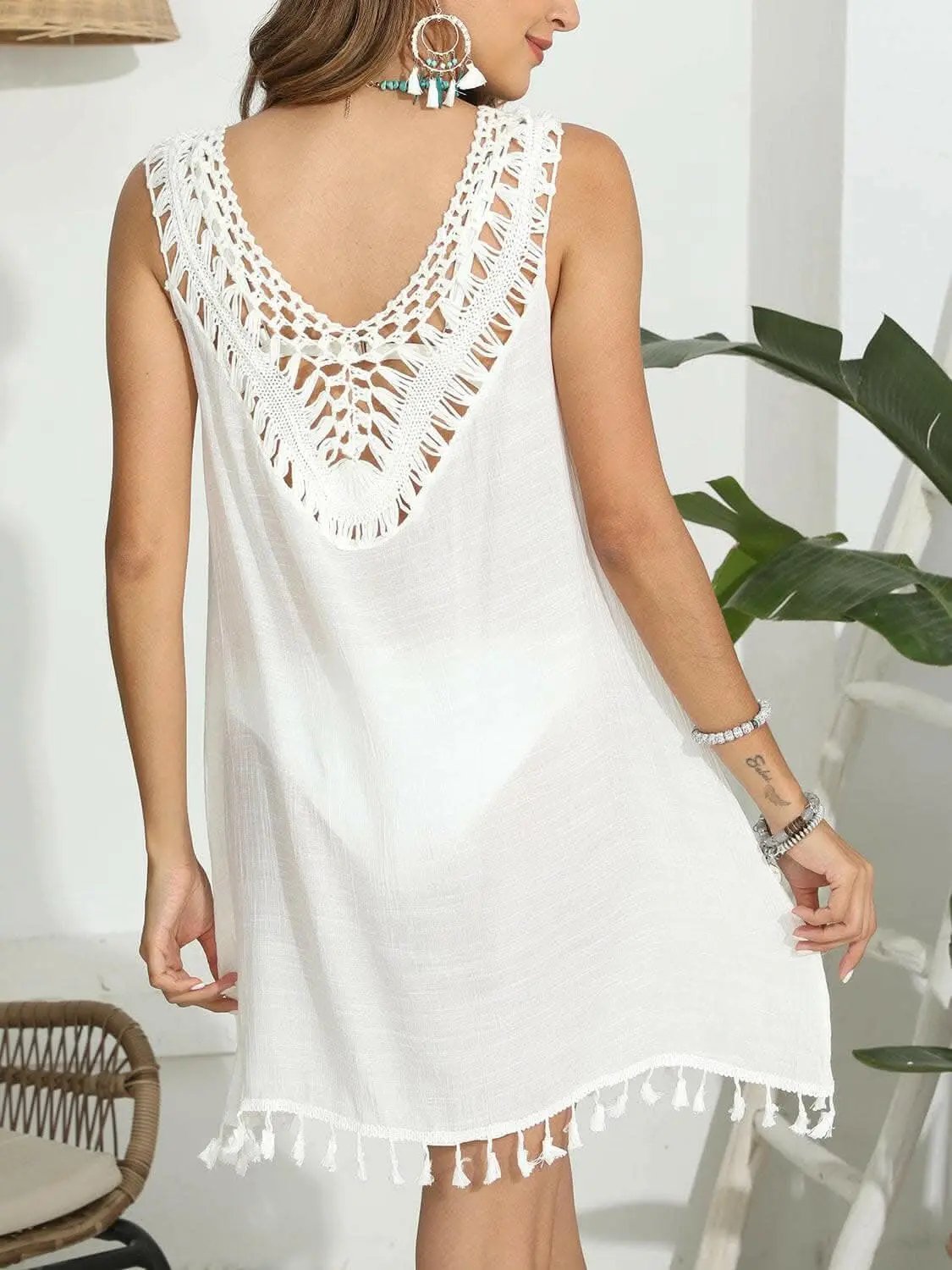 Trendsi just arrived - Tassel scoop neck cover-up