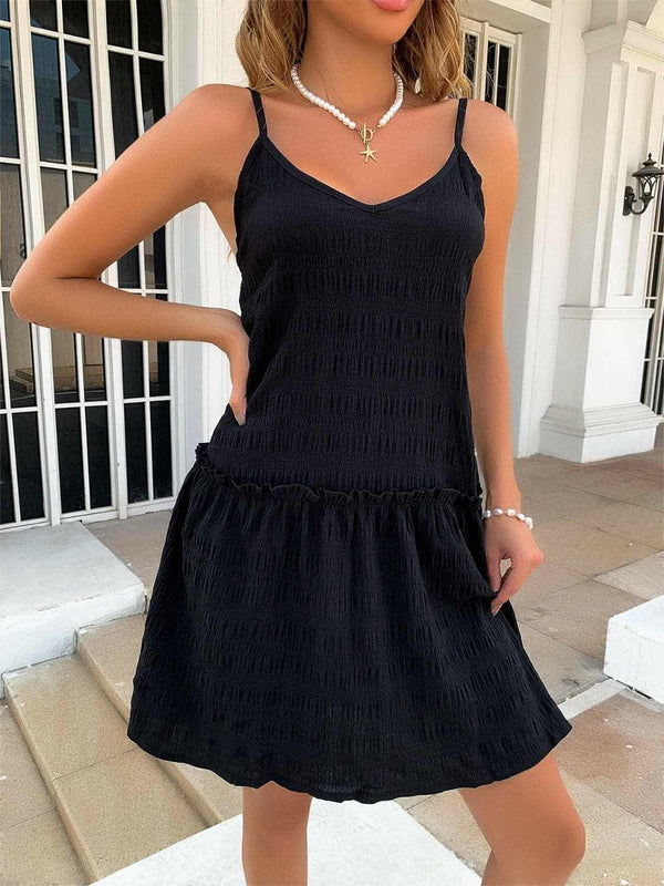 Trendsi just arrived - Textured V-neck ruffle hem dress