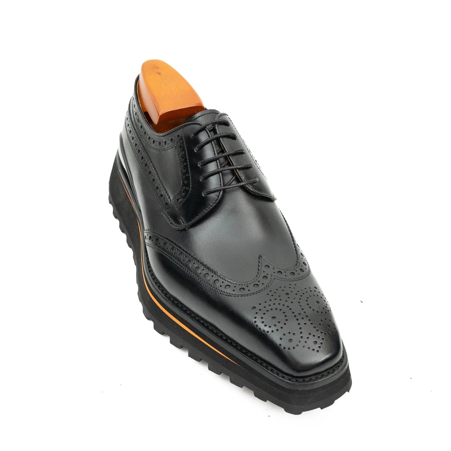 Thick-soled calfskin formal brogue derby shoes Black