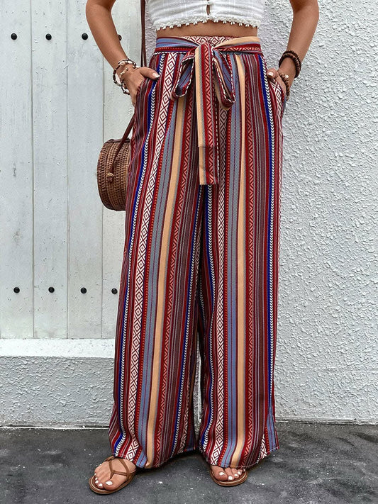 Trendsi Color - Trendsi Tied geometric wide-leg pants