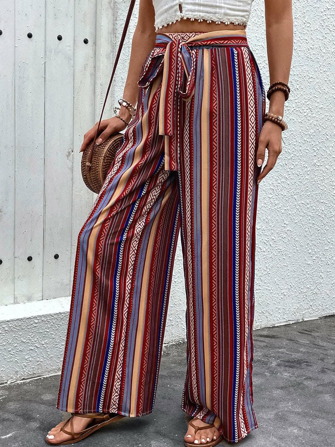 Trendsi Color - Trendsi Tied geometric wide-leg pants