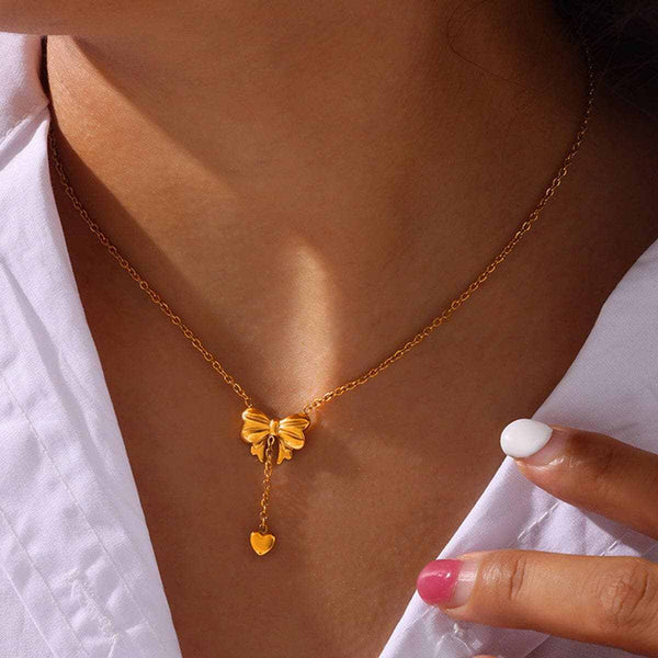 Trendsi Titanium steel gold bow necklace