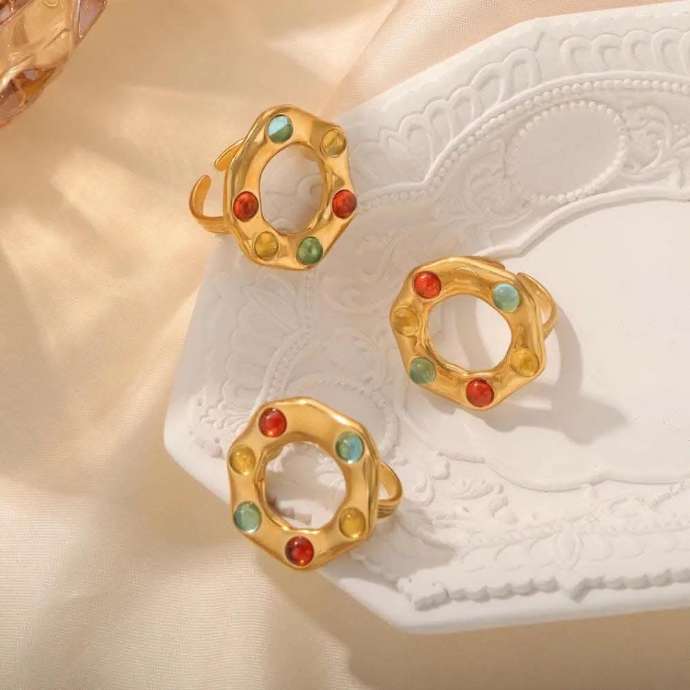 Trendsi Titanium steel ring with glass bead