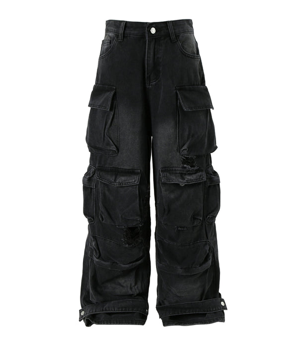 NOIR DISTRESSED CARGO DENIM