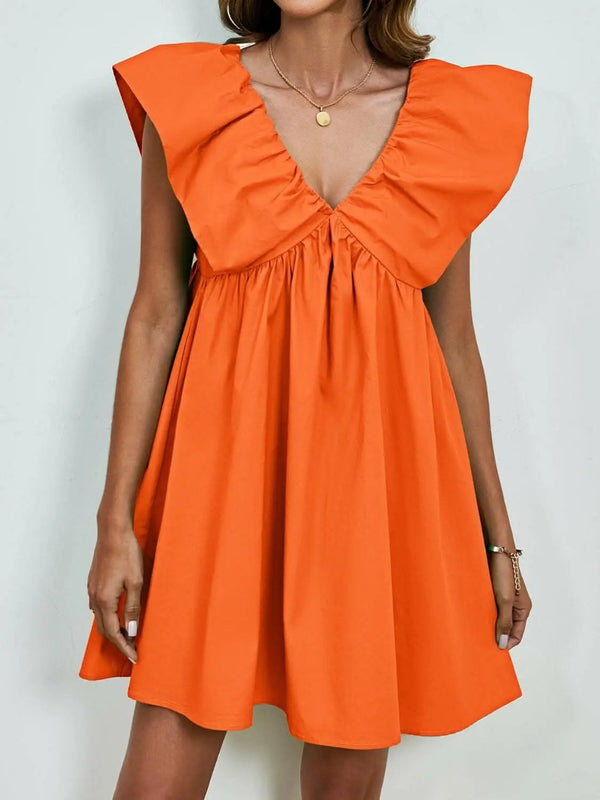 Trendsi V-neck cap sleeve mini dress
