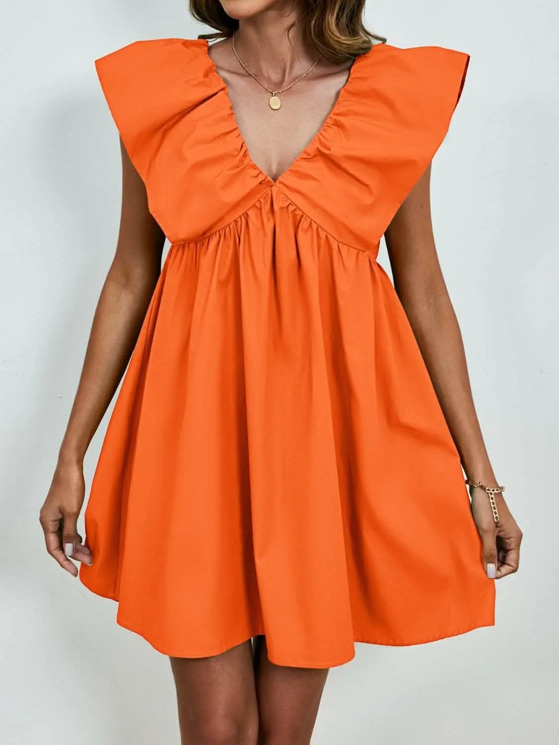 Trendsi V-neck cap sleeve mini dress