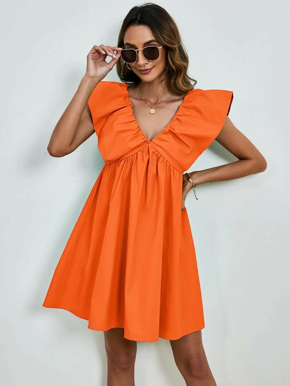 Trendsi V-neck cap sleeve mini dress