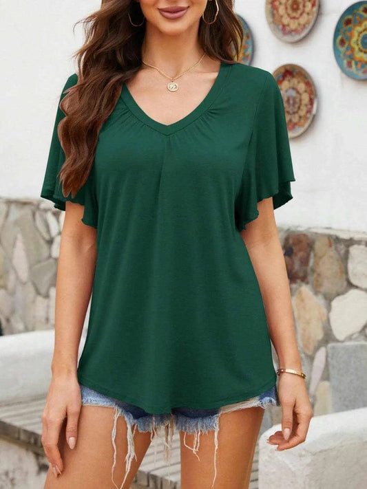 Trendsi V-neck flutter sleeve t-shirt