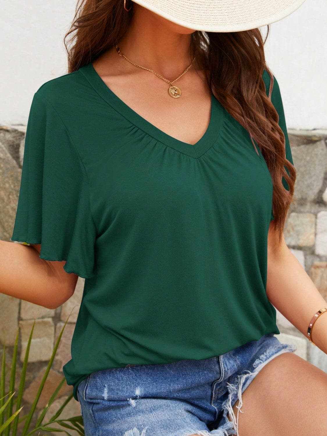 Trendsi V-neck flutter sleeve t-shirt