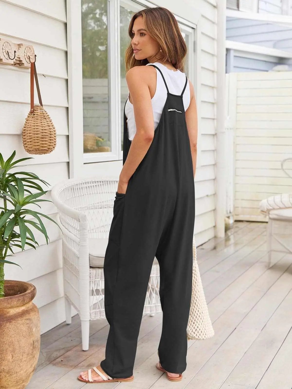 Trendsi V-Neck Jumpsuit Women's Casual Romper Comfy Pocket One-Piece
