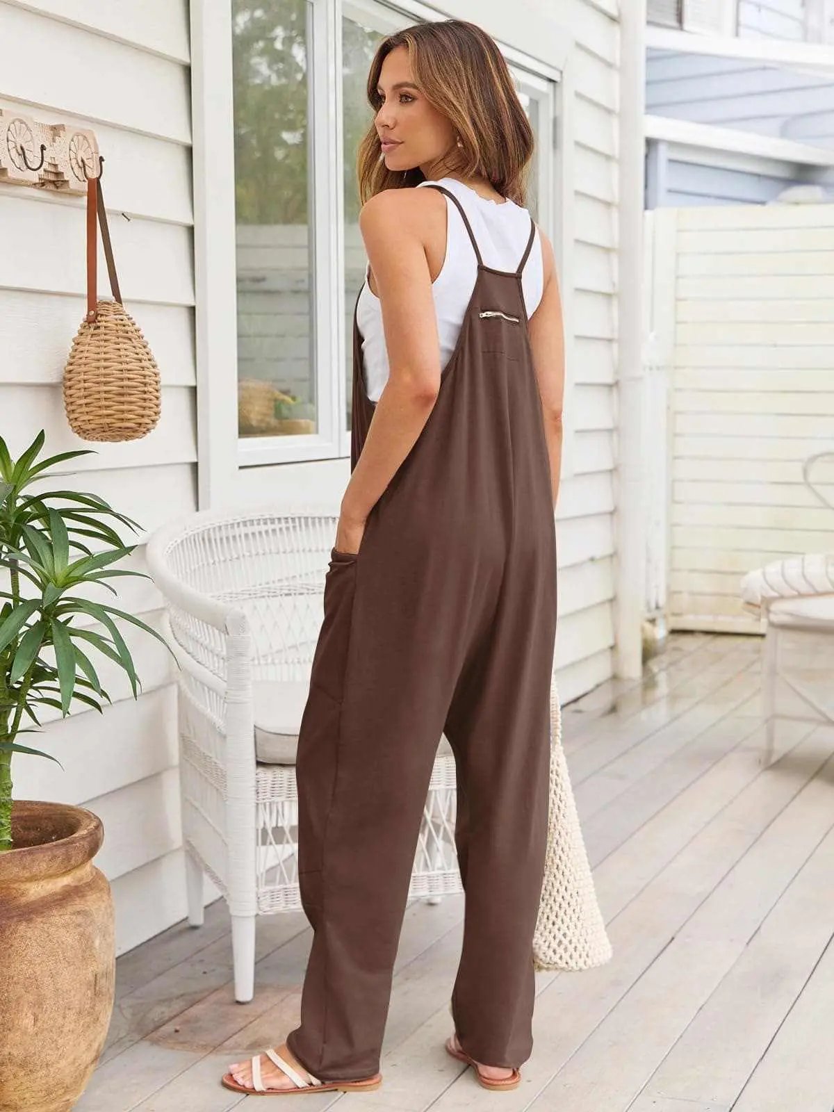 Trendsi V-Neck Jumpsuit Women's Casual Romper Comfy Pocket One-Piece