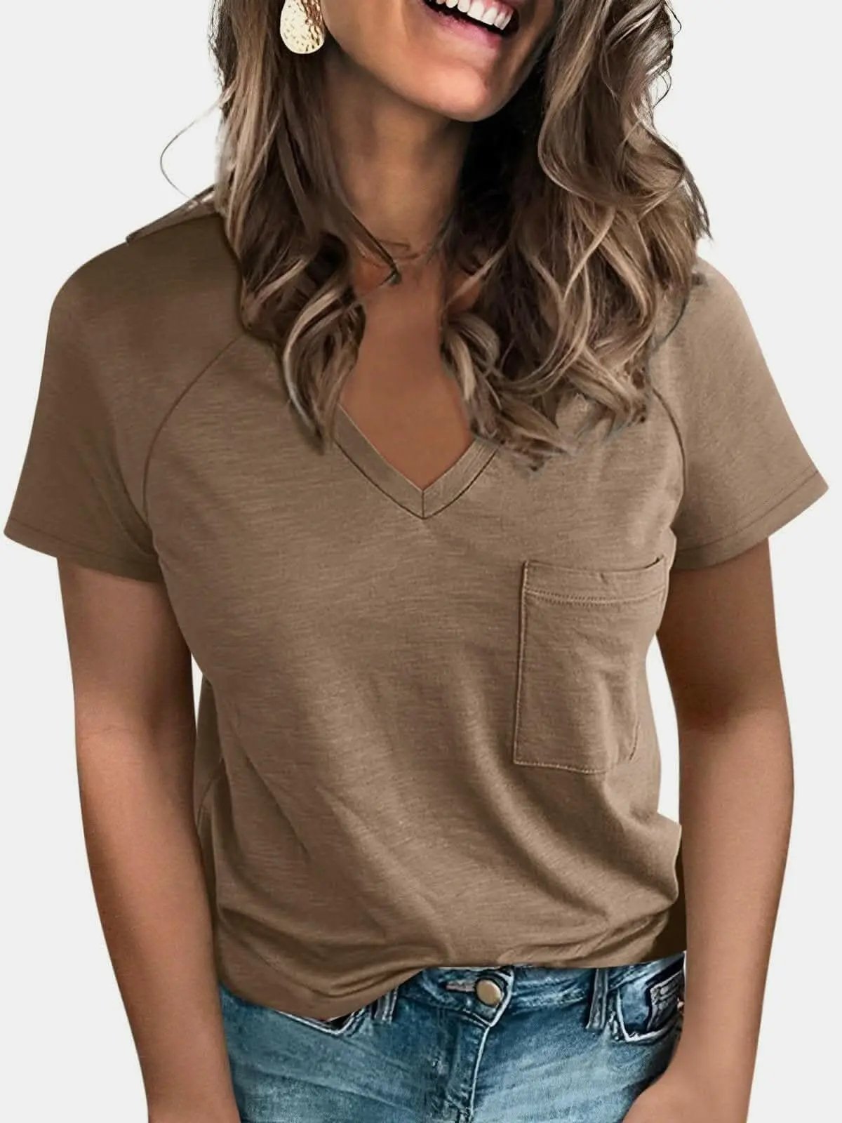 Trendsi just arrived - V-neck tee with pockets - comfy fit