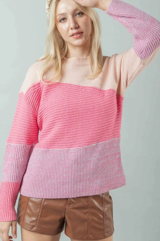Trendsi Color Block Sweater Women's Knit Top Long Sleeve, USA Shipped