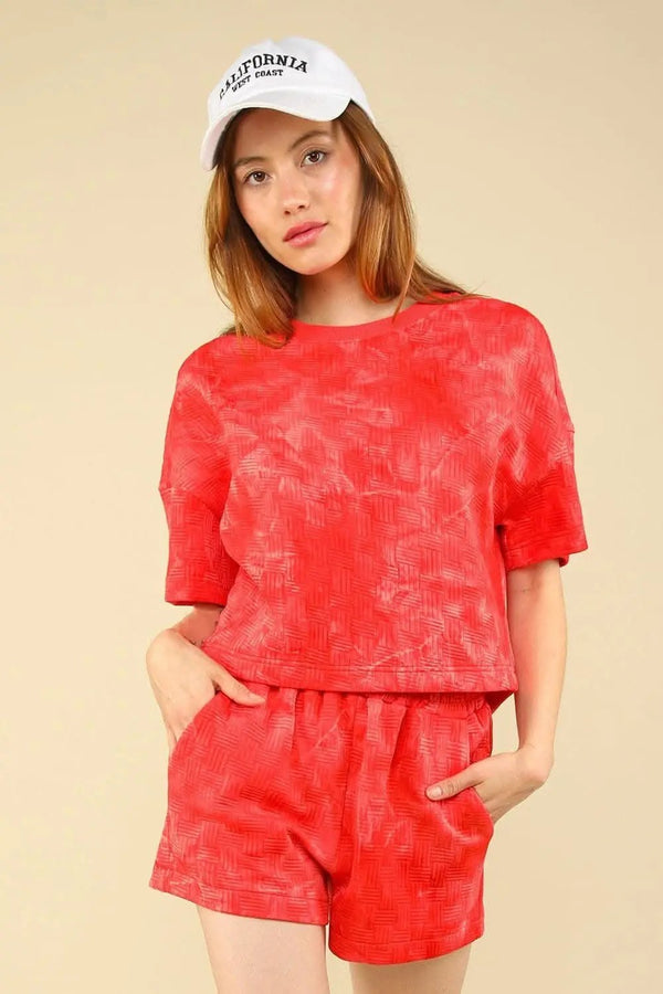 Trendsi Quilted Crop Top Set Women's Loungewear Casual Two-Piece Soft